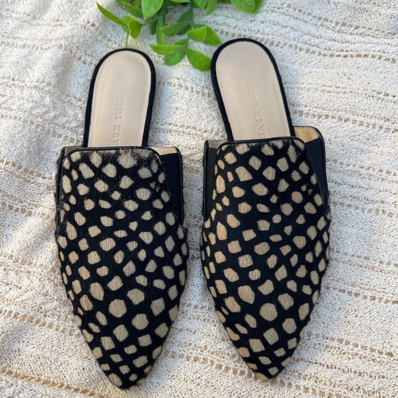 JENNY KAYNE shearling black tan giraffe mule Made in Italy size 35 Brand new - Picture 9 of 15